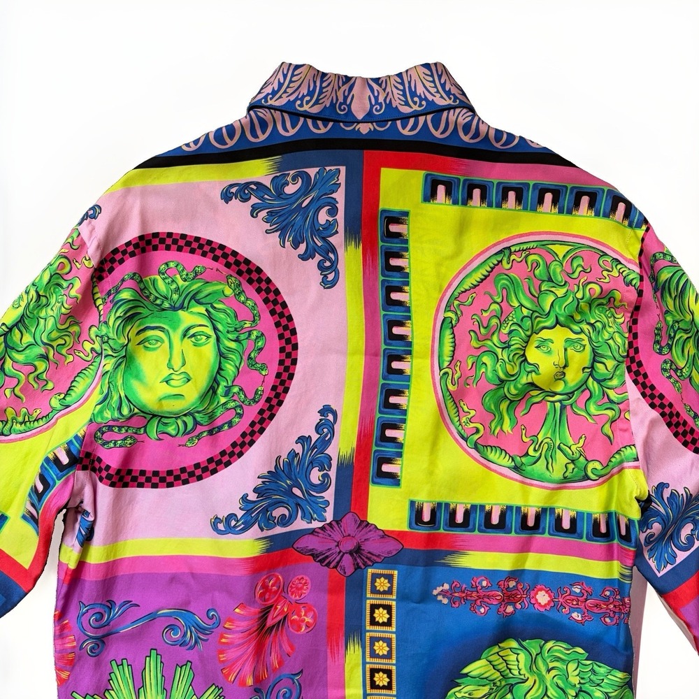 Versace Mens Medusa Graphic Print Silk Button Shirt Size 40 Colorful Art Design - Picture 7 of 16